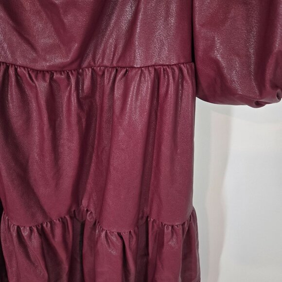 Amanda Uprichard Red Faux Leather Maisie Mini Dress Puff Sleeves Women's Medium - Picture 5 of 11